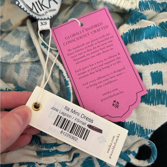 Omika Ila Mini Dress Puff Sleeves Pockets in Jolie Lagoon Size XS Vacation - Picture 15 of 15